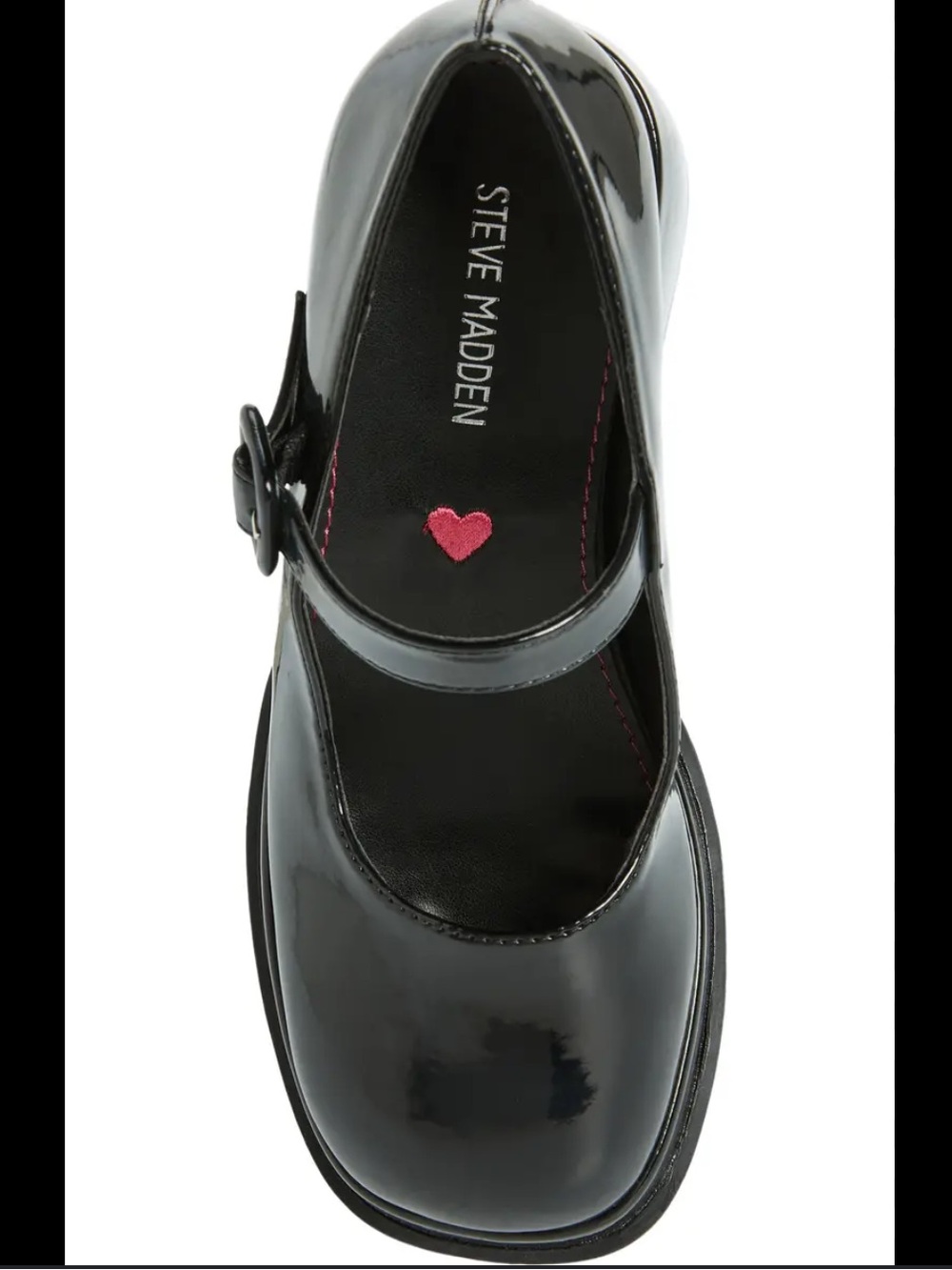 Steve Madden Kids Patent Black Mary Jane with Heart Insole